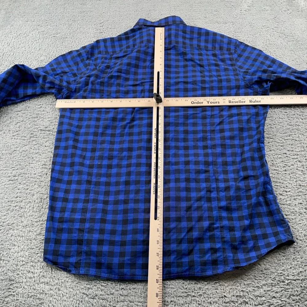 Banana Republic Shirt Mens Large Blue Black Buffalo Plaid Slim Fit Long Sleeve